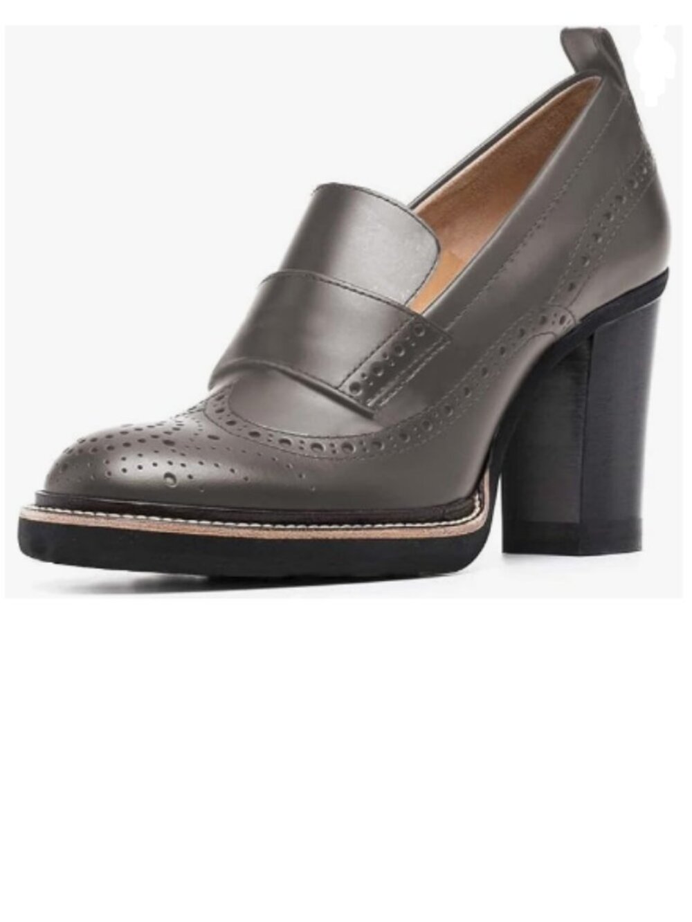 YDN Grey Chunky High Heels Round Toe Oxford Loafer Shoes Slip On Loafers
